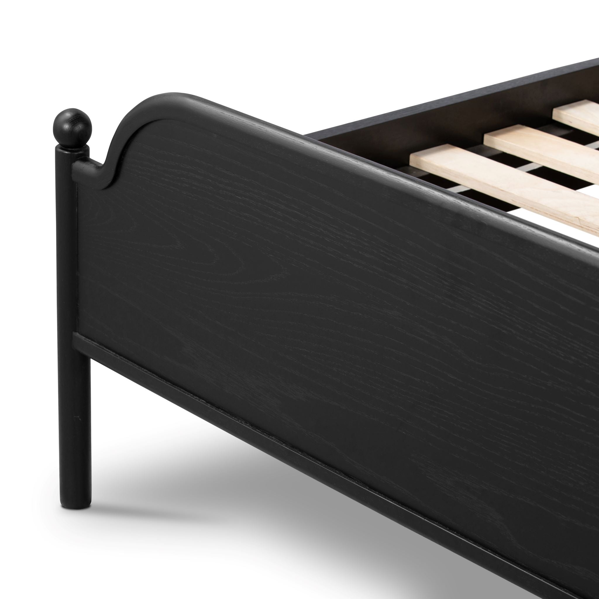 Nadia Black Brushed Oak Bed Frame with Notched Headboard Detail - Image 4