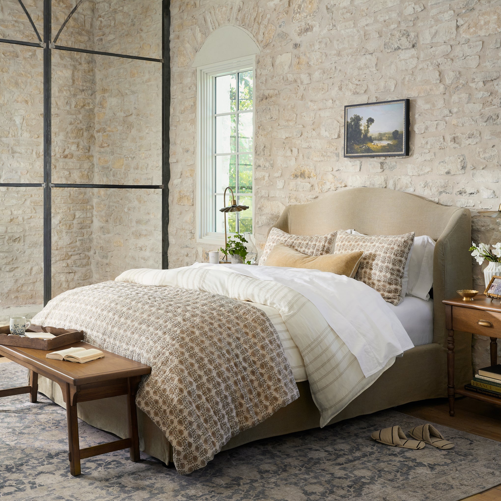 Blythe Camelback Linen Slipcover Upholstered Bed Frame