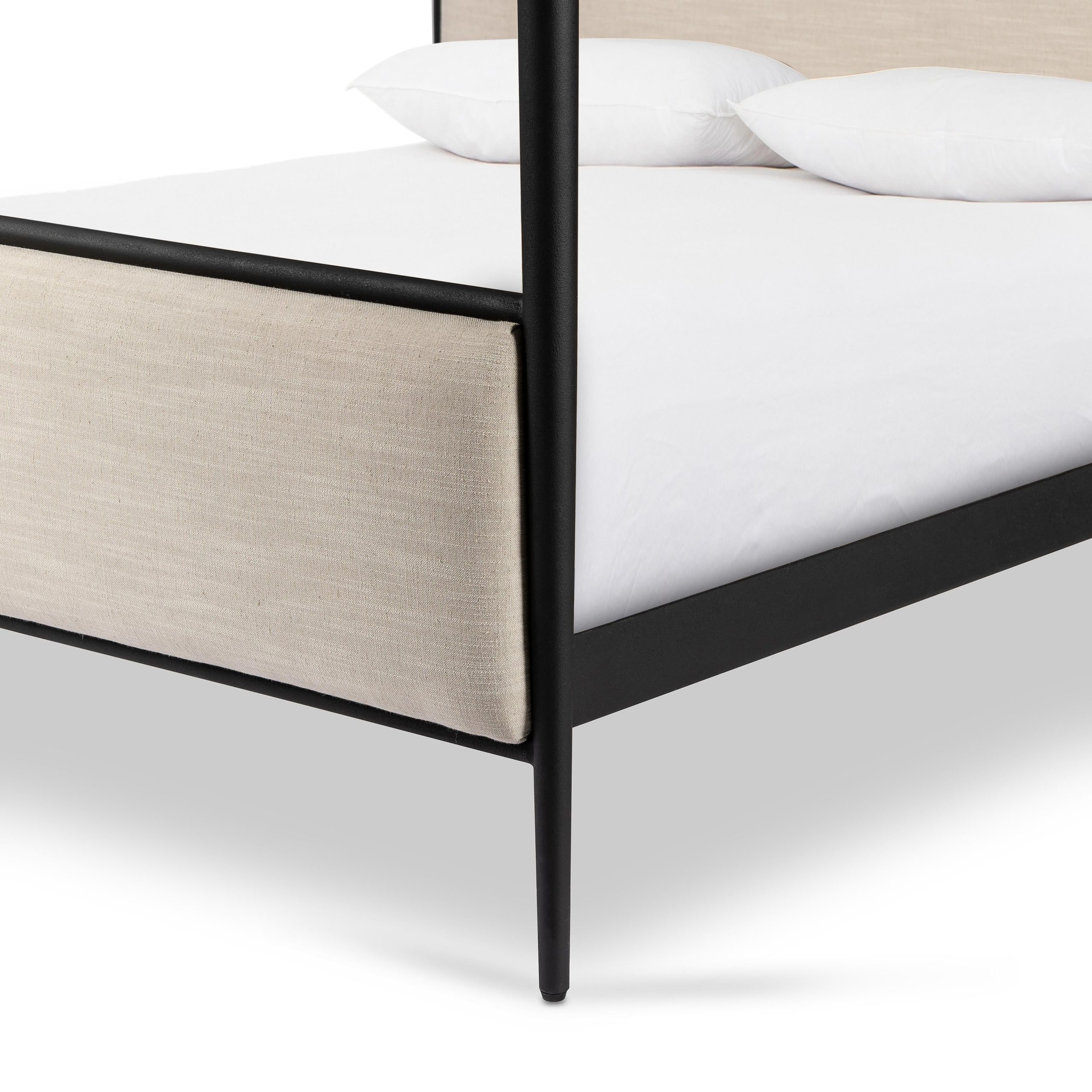 Emery Black Iron Canopy Bed with Upholstered Headboard and Footboard - Image 23