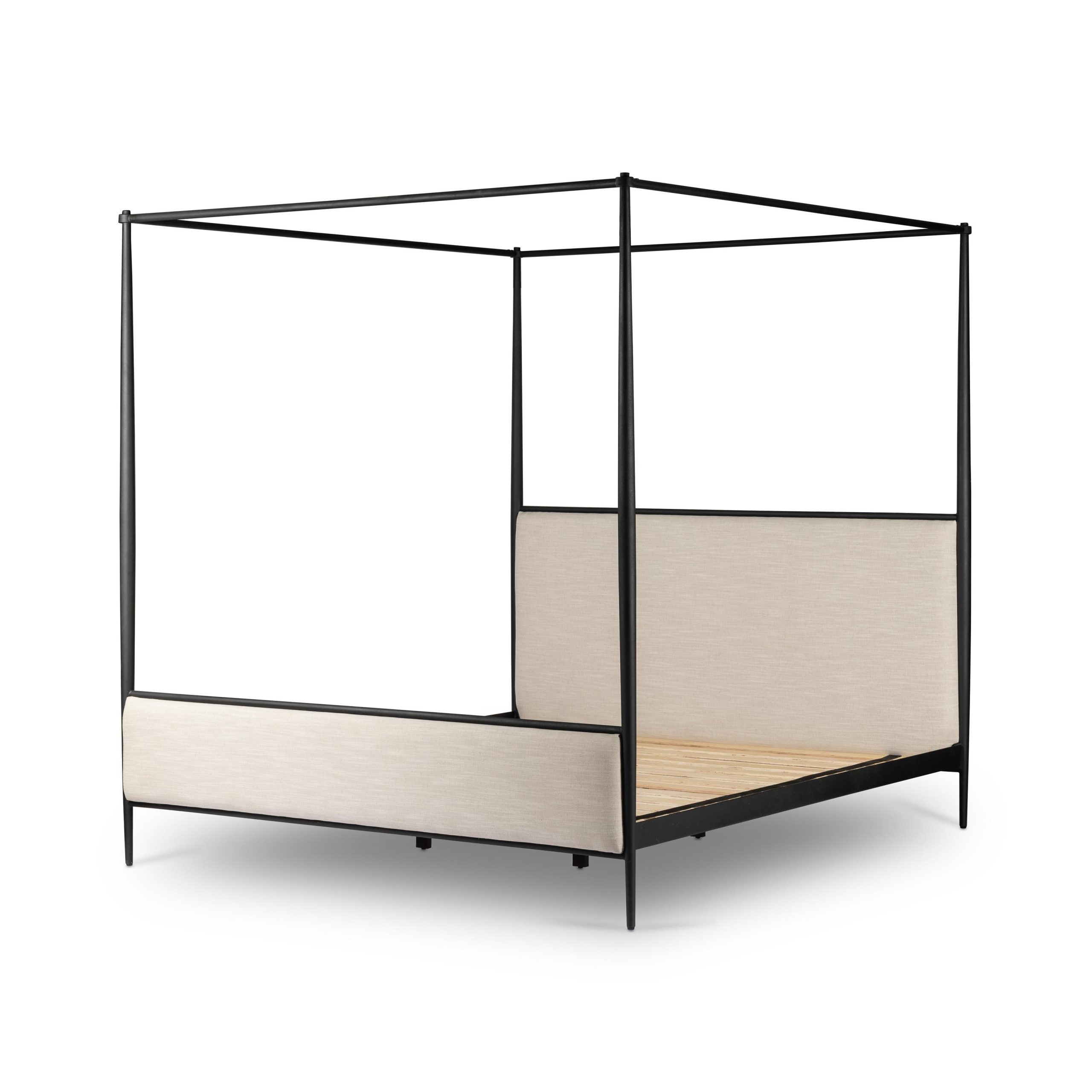 Emery Black Iron Canopy Bed with Upholstered Headboard and Footboard - Image 22