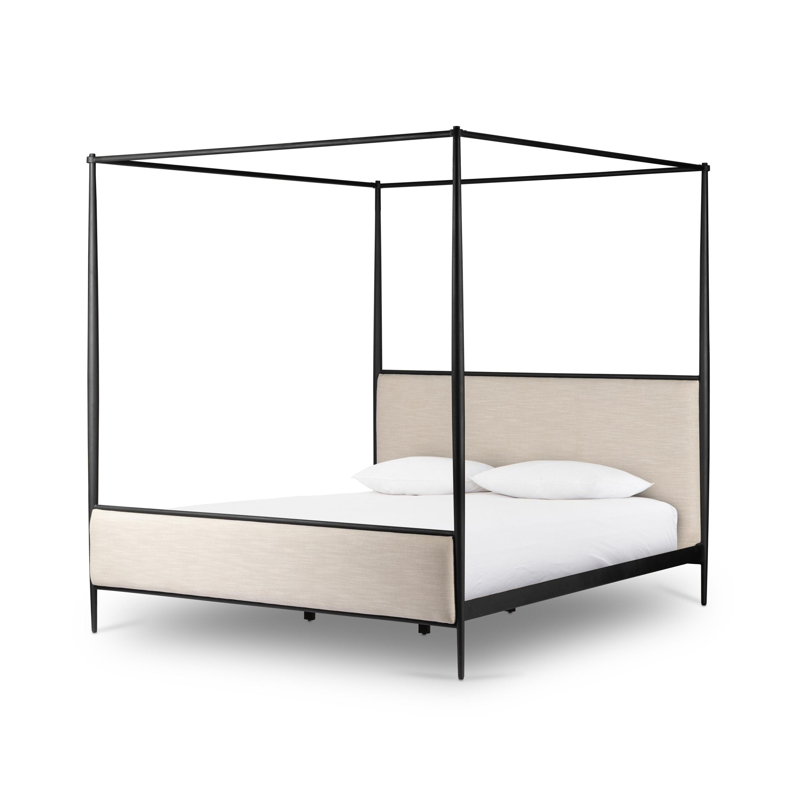 Emery Black Iron Canopy Bed with Upholstered Headboard and Footboard - Image 15