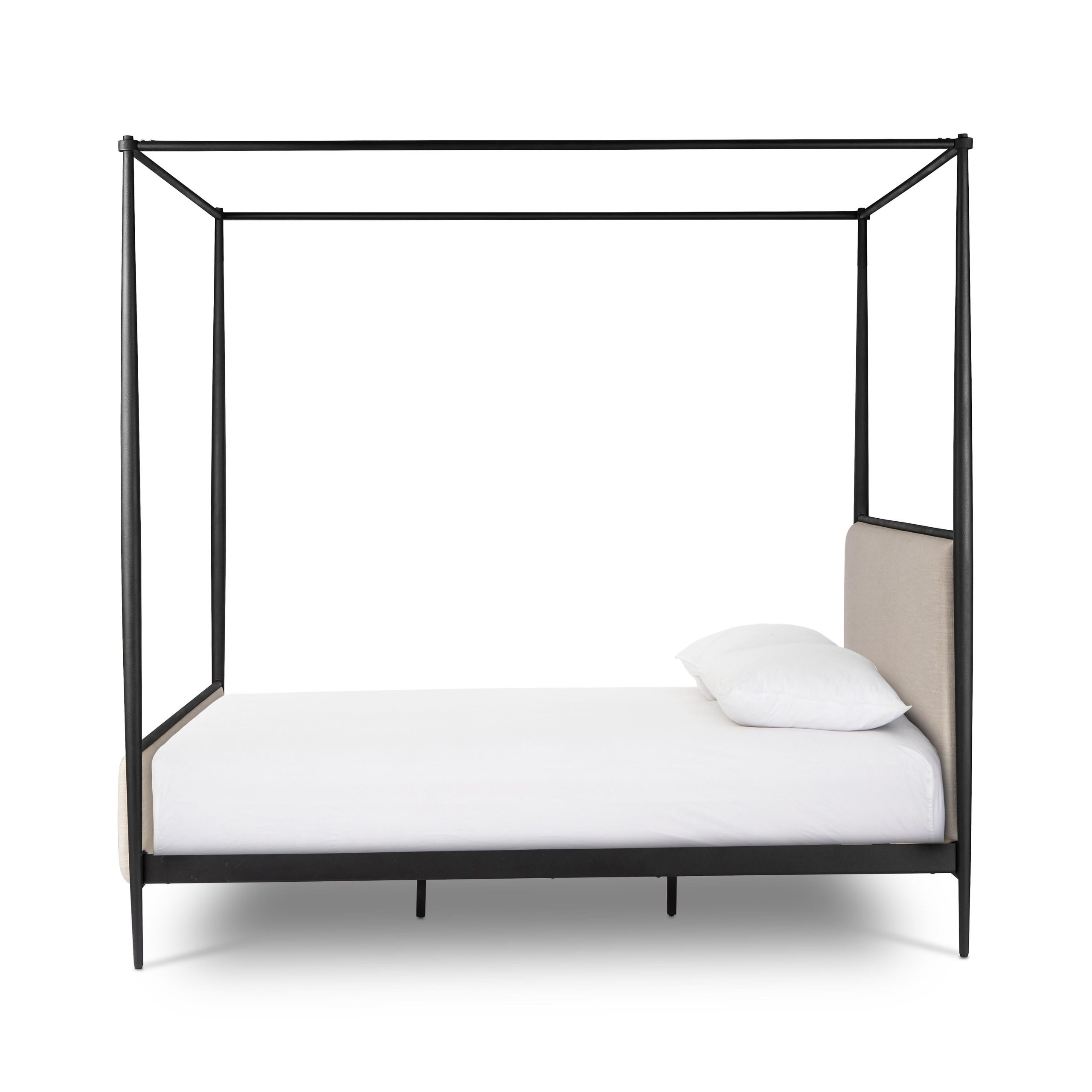 Emery Black Iron Canopy Bed with Upholstered Headboard and Footboard - Image 17