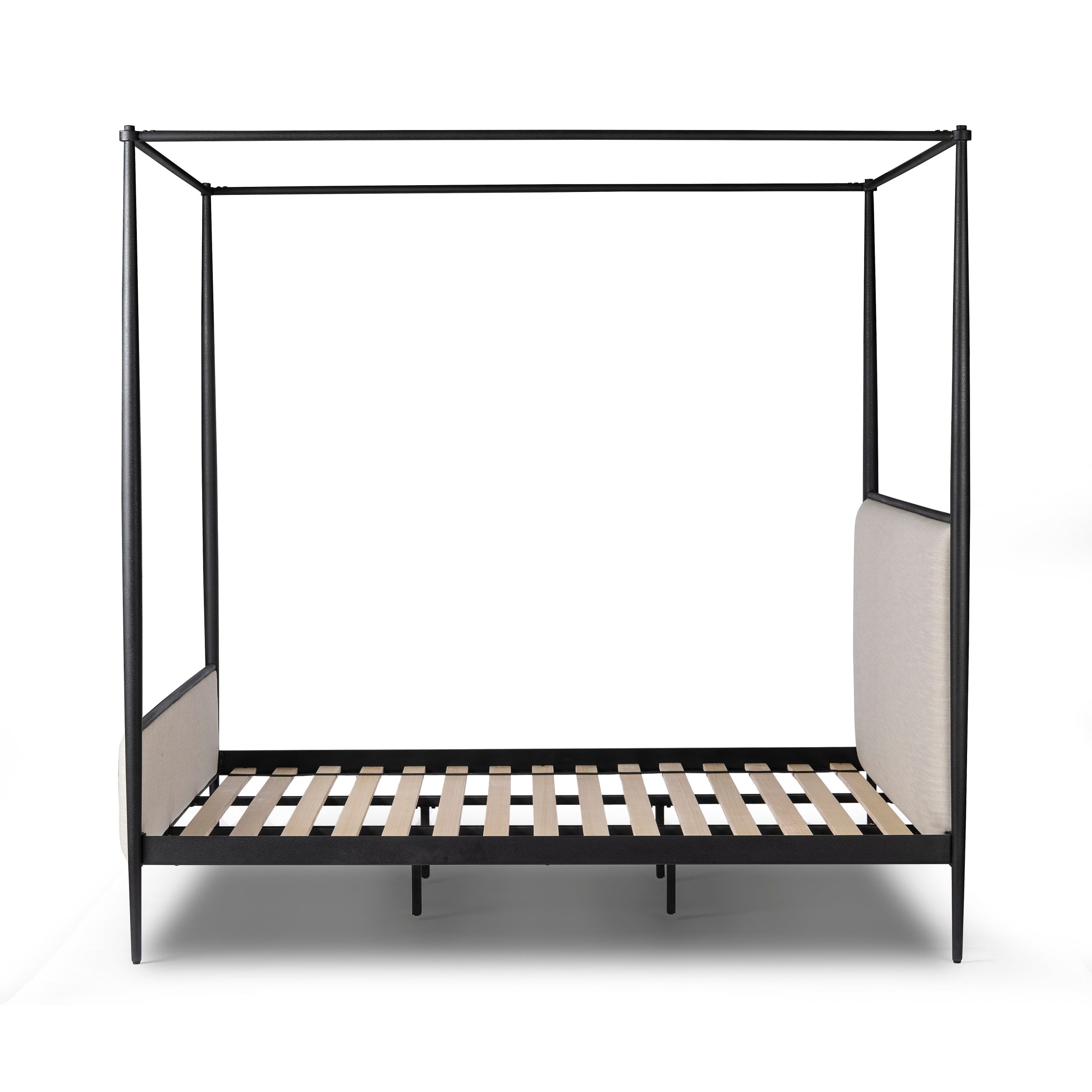 Emery Black Iron Canopy Bed with Upholstered Headboard and Footboard - Image 4