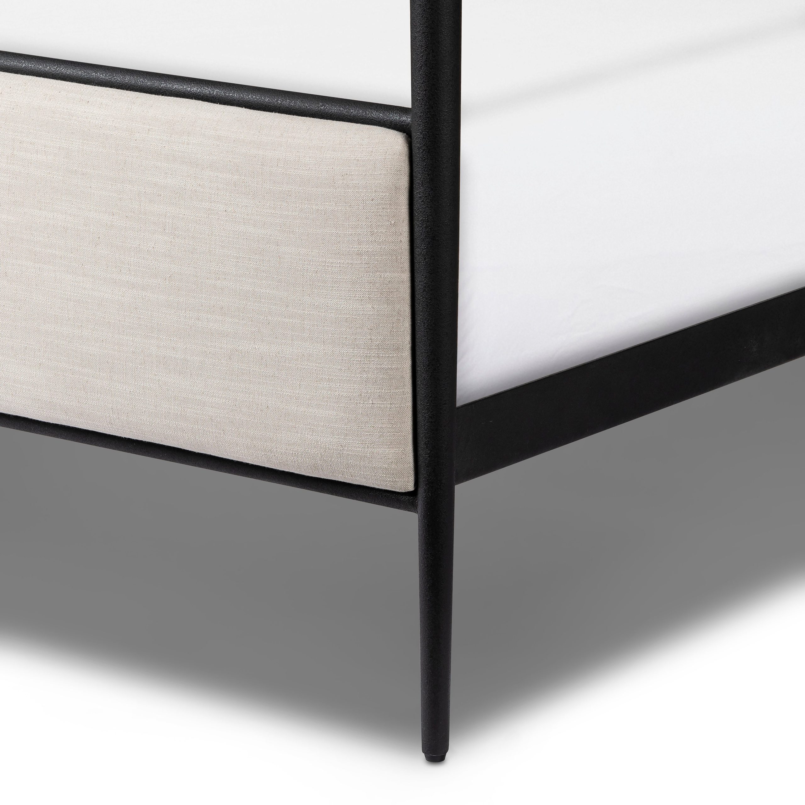 Emery Black Iron Canopy Bed with Upholstered Headboard and Footboard - Image 11
