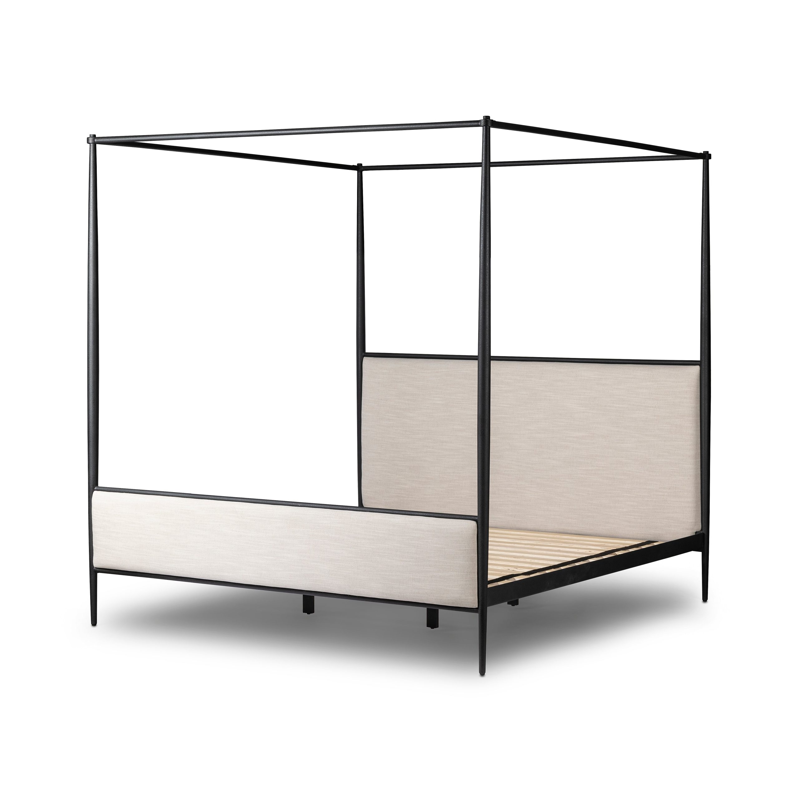 Emery Black Iron Canopy Bed with Upholstered Headboard and Footboard - Image 7