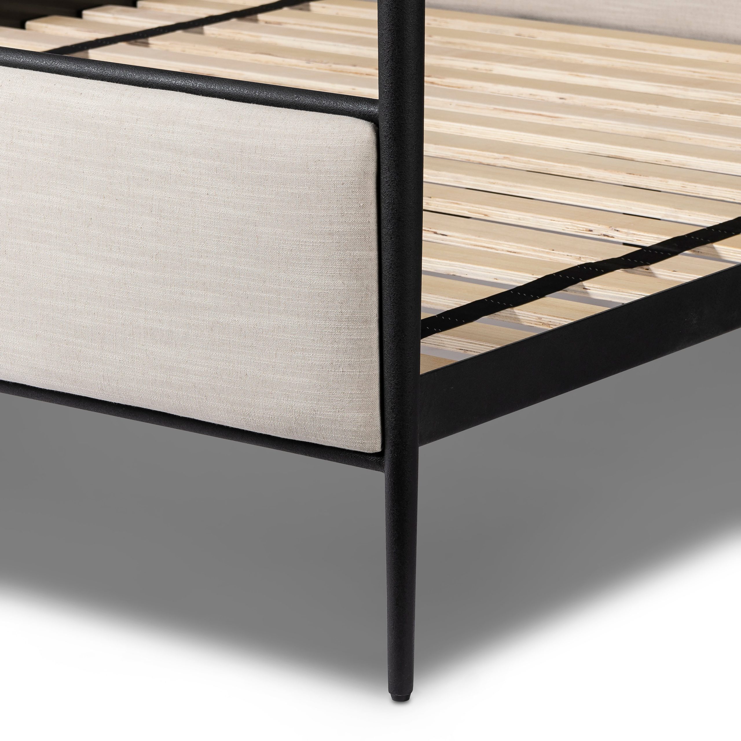 Emery Black Iron Canopy Bed with Upholstered Headboard and Footboard - Image 6
