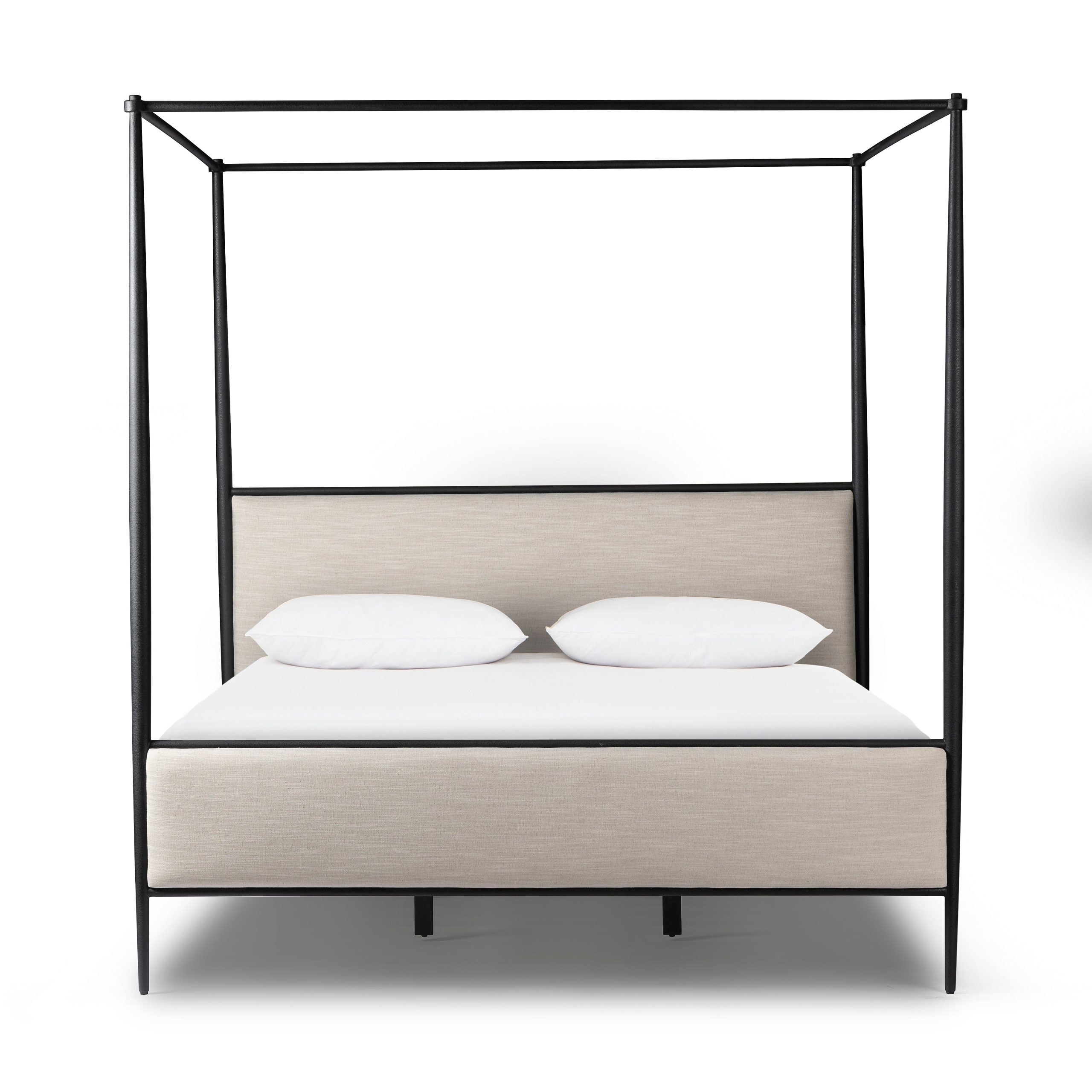 Emery Black Iron Canopy Bed with Upholstered Headboard and Footboard - Image 2