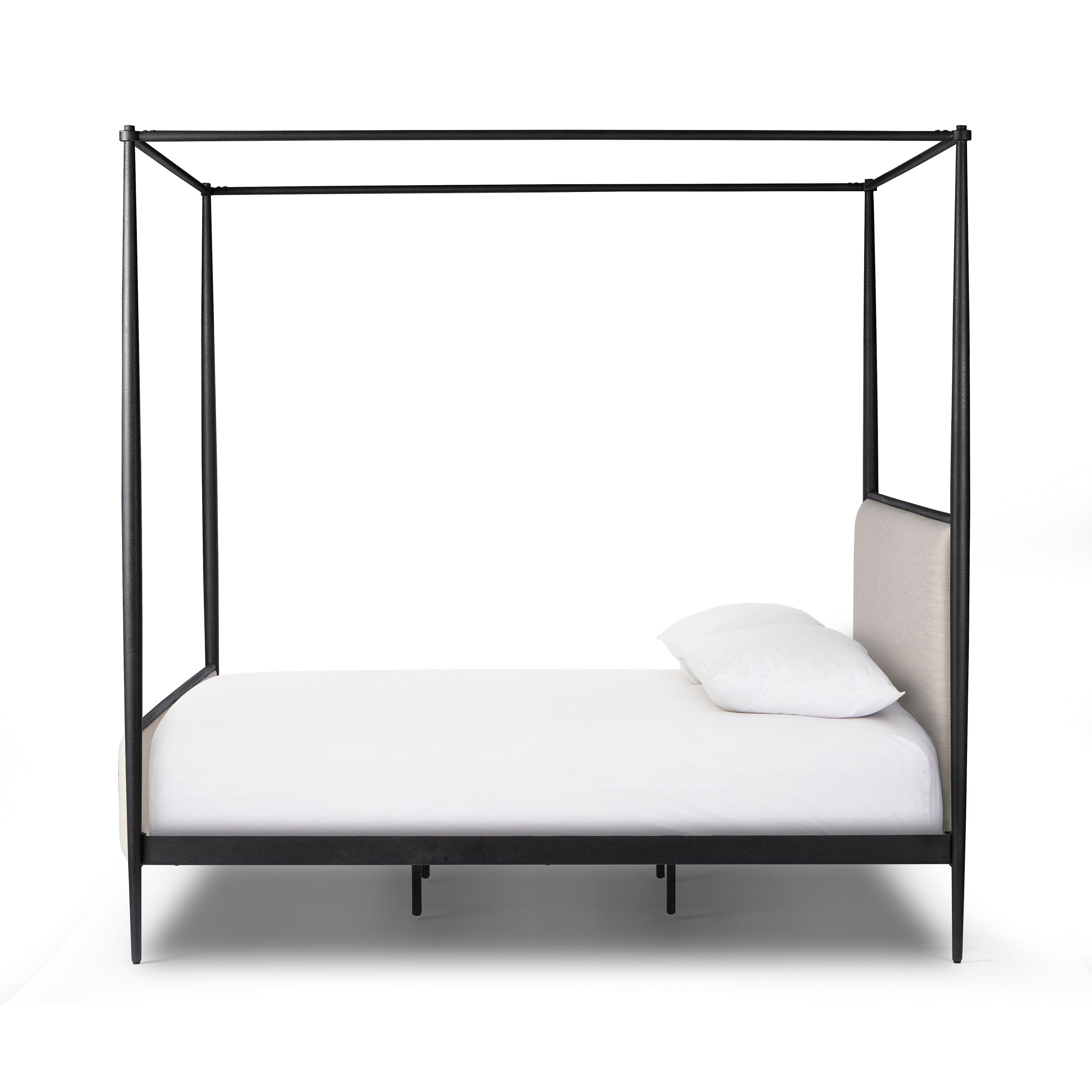 Emery Black Iron Canopy Bed with Upholstered Headboard and Footboard - Image 3