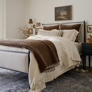 Emery Iron Bed Frame with Upholstered Headboard. Queen and King