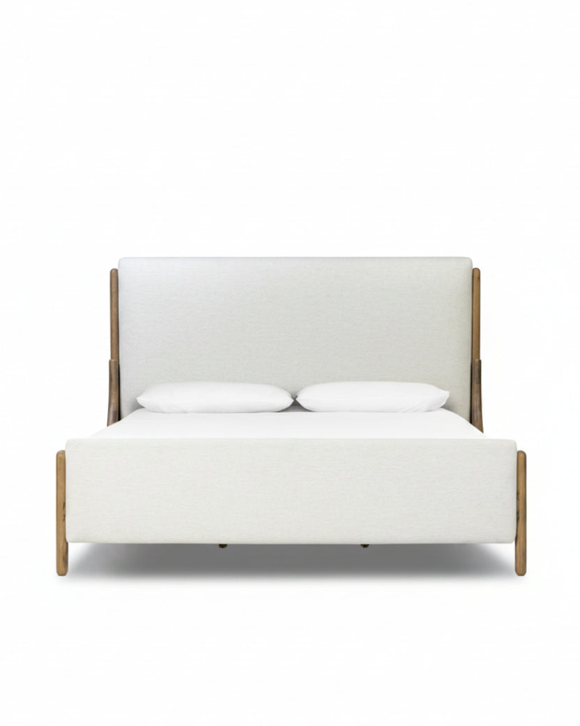 Thom Solid Oak Bed Frame with Cream Upholstered Headboard and Footboard - Image 2
