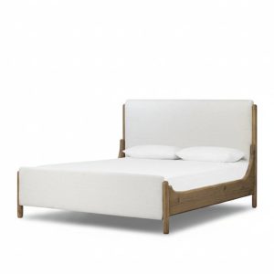 Thom Solid Oak Bed Frame with Cream Upholstered Headboard and Footboard