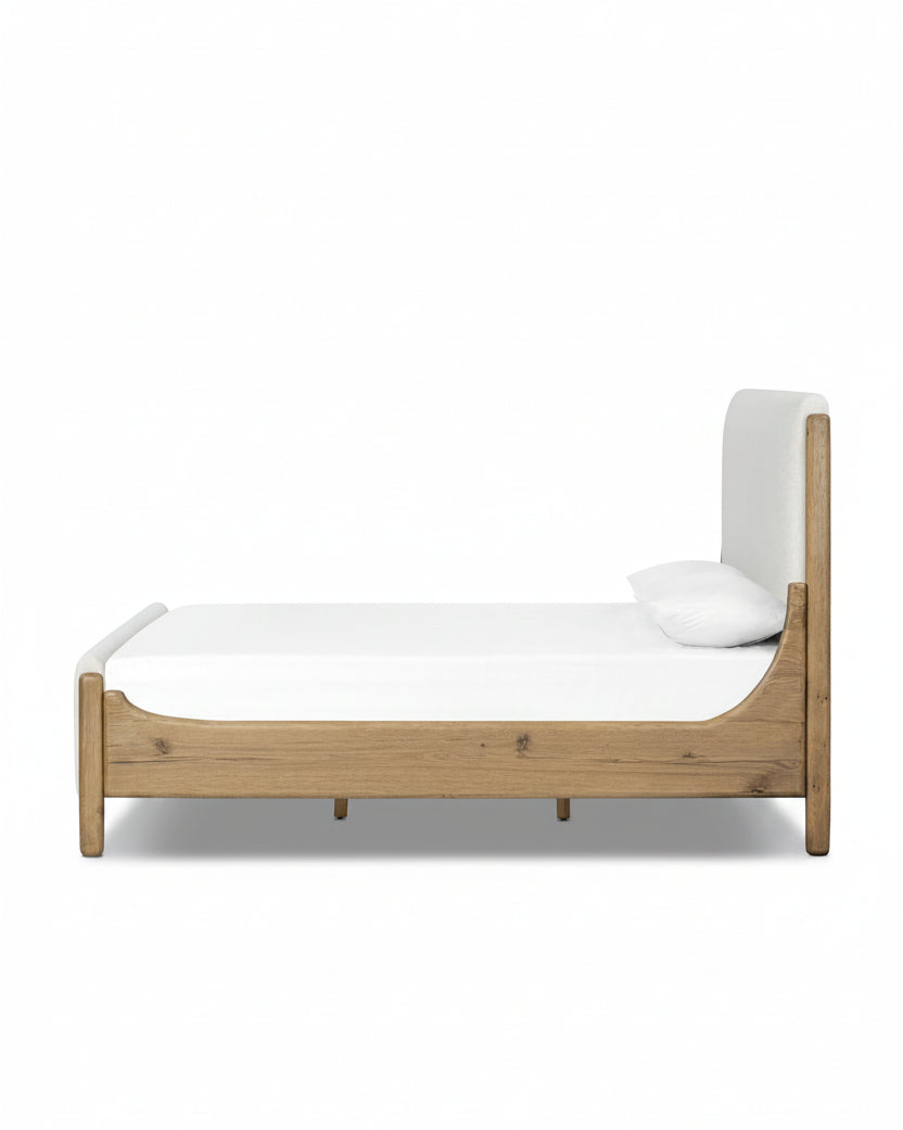 Thom Solid Oak Bed Frame with Cream Upholstered Headboard and Footboard - Image 3
