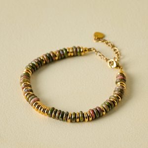 Deep Green and Gold Beaded Bracelet