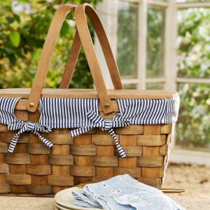 Handwoven Picnic Basket with Striped Liner