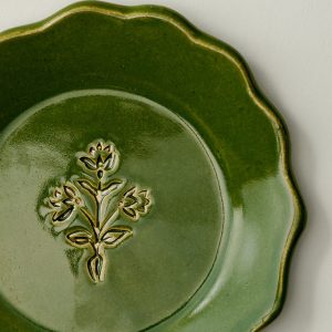 Black Oak Art Green Floral Embossed Trinket Dish