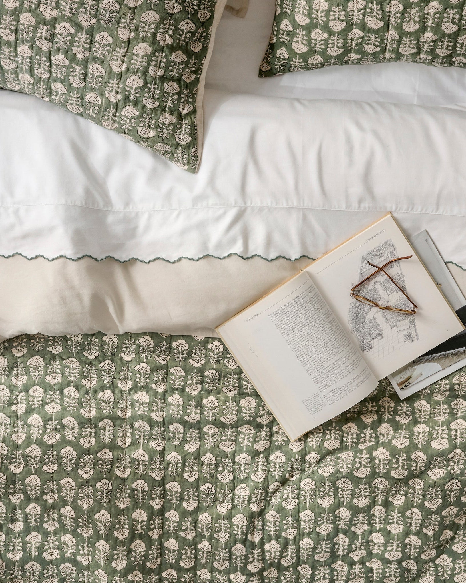 Flora Block Print Quilt - Dusty Green - Image 5