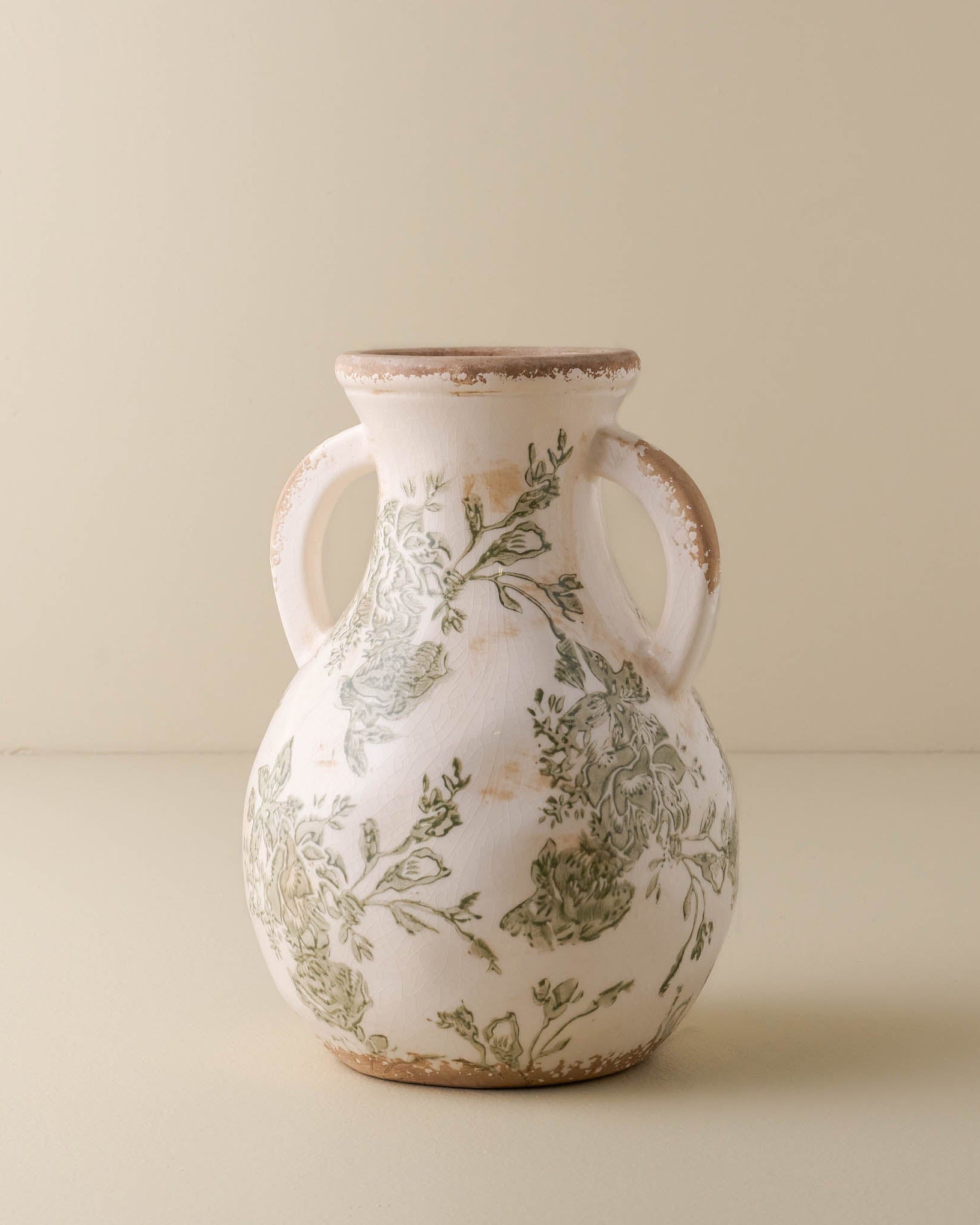 Green and White Distressed Vase with Handle - Image 4