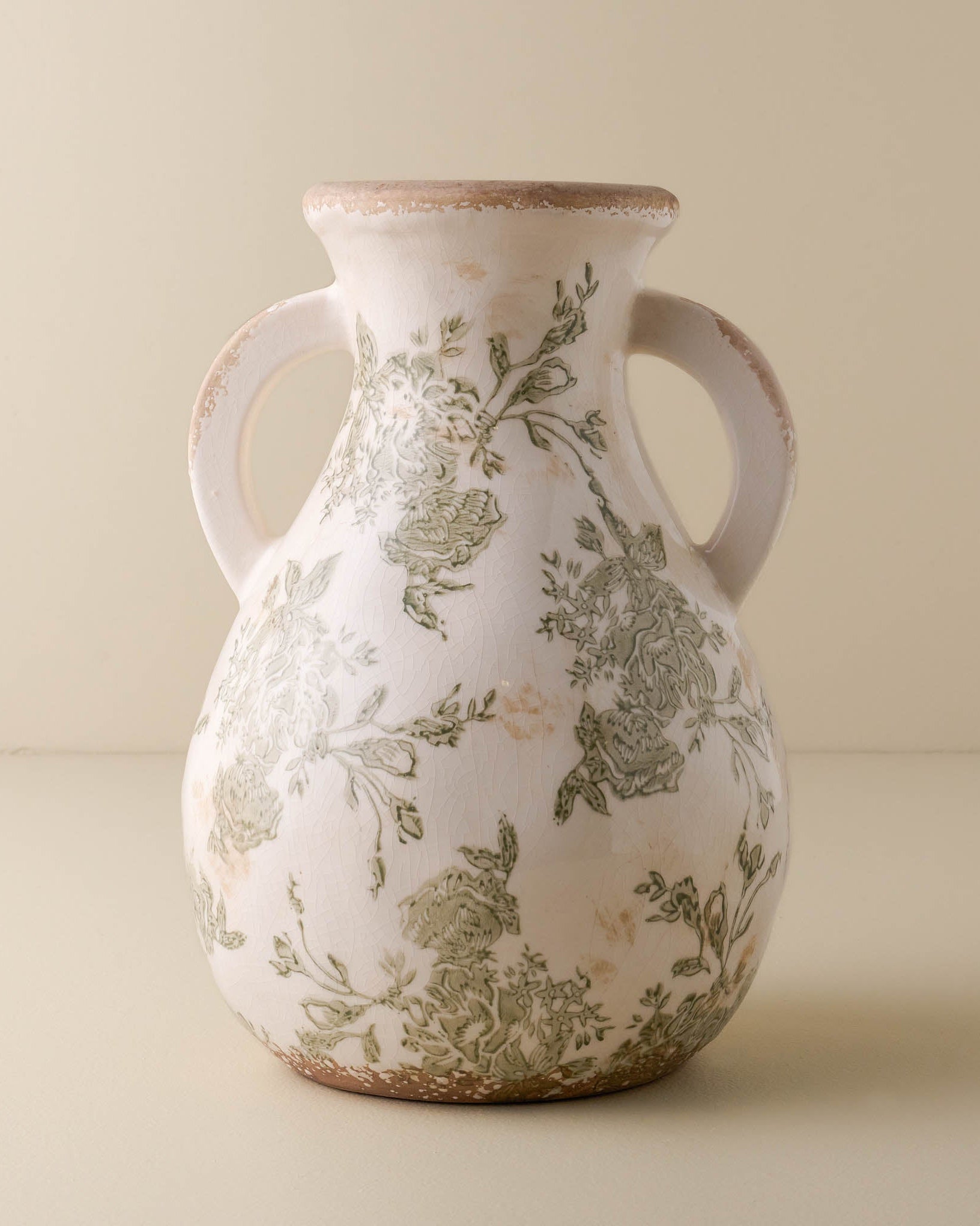 Green and White Distressed Vase with Handle - Image 3