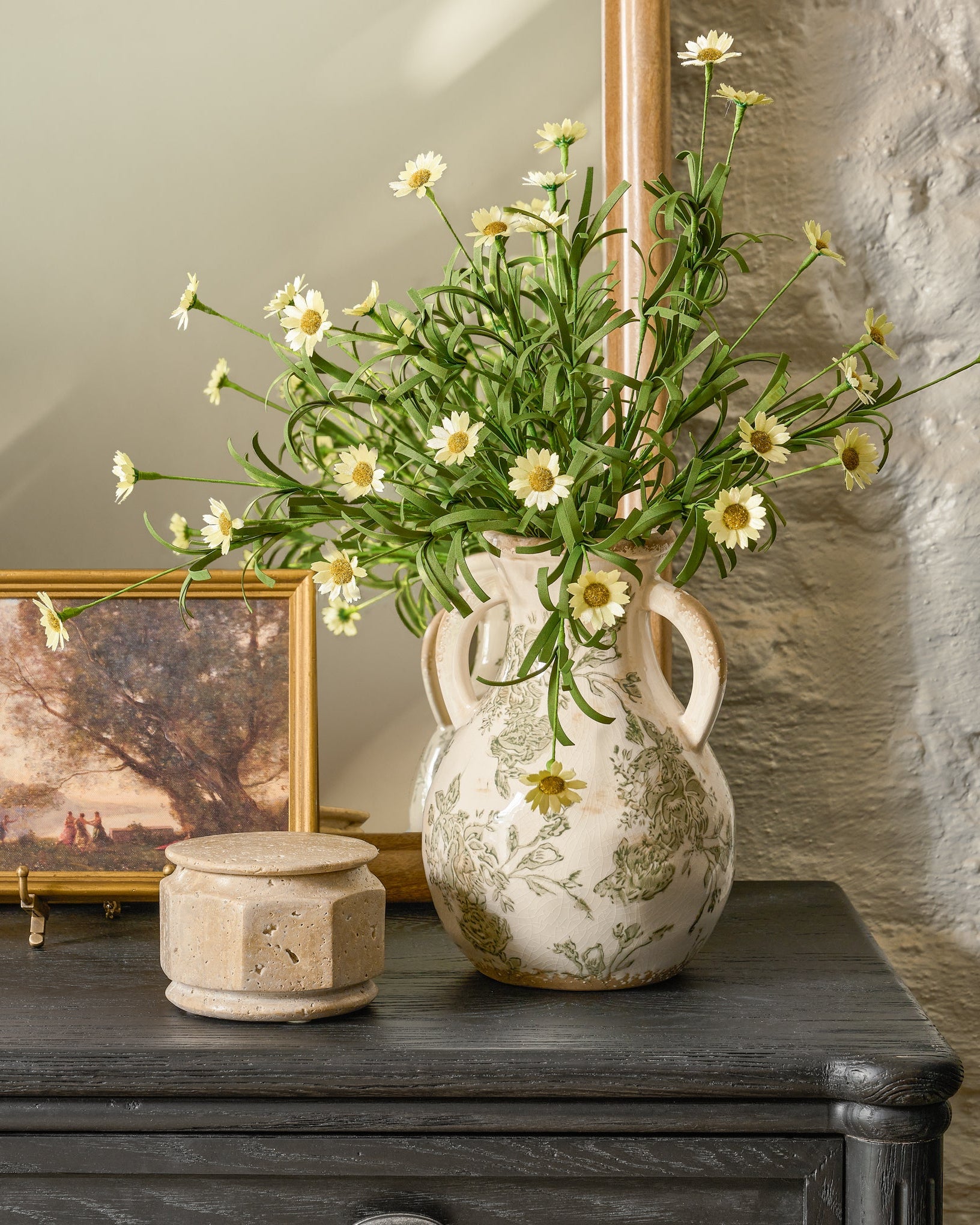 Green and White Distressed Vase with Handle - Image 6