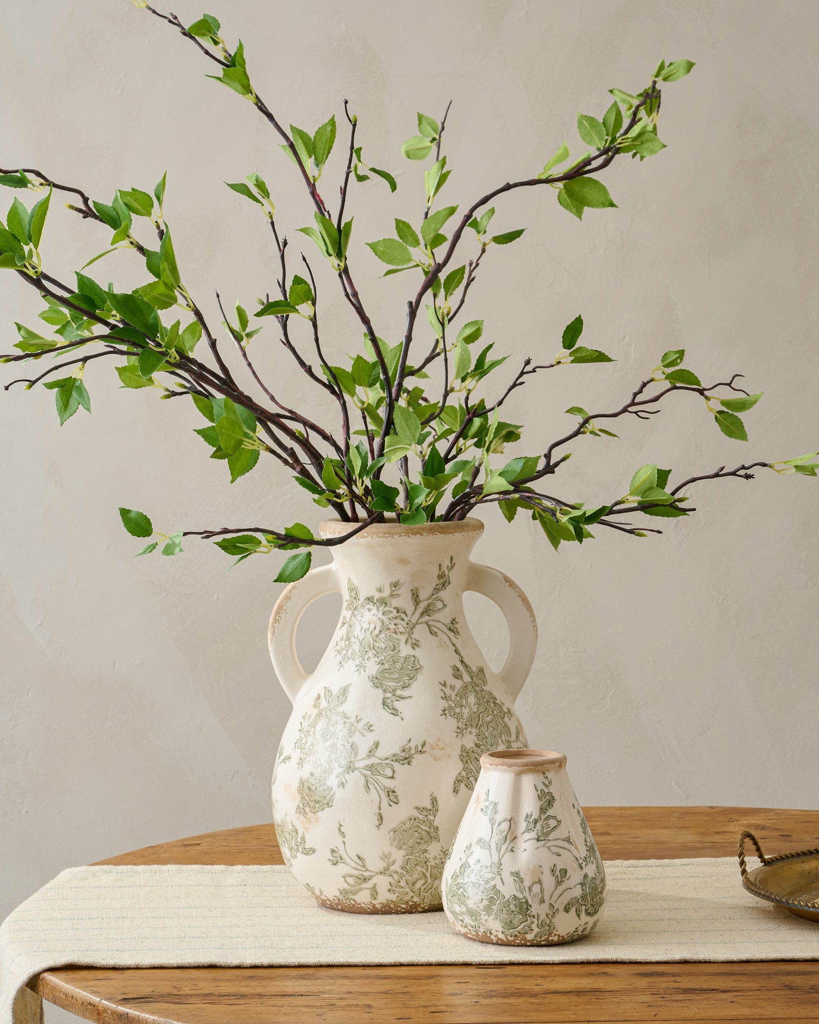 Green and White Distressed Vase with Handle - Image 7
