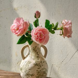 Green and White Distressed Vase with Handle