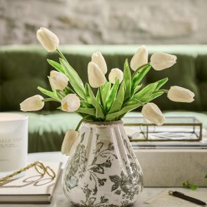 Fluted Green and White Distressed Vase