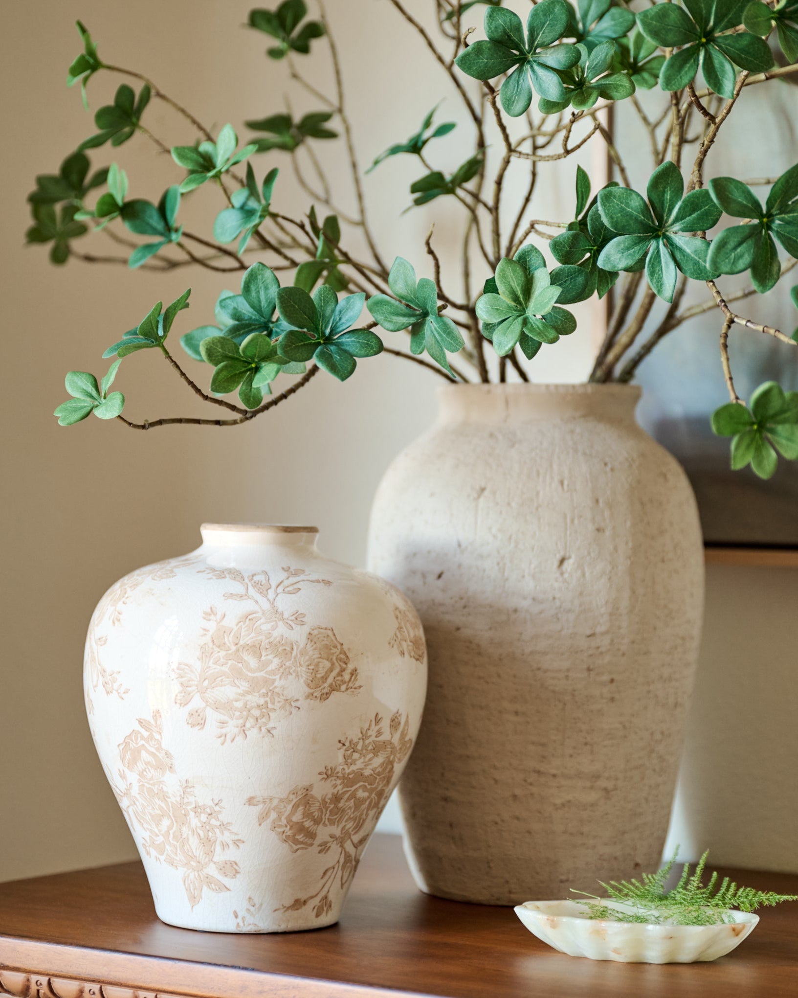 Taupe Distressed Floral Vase - Image 4