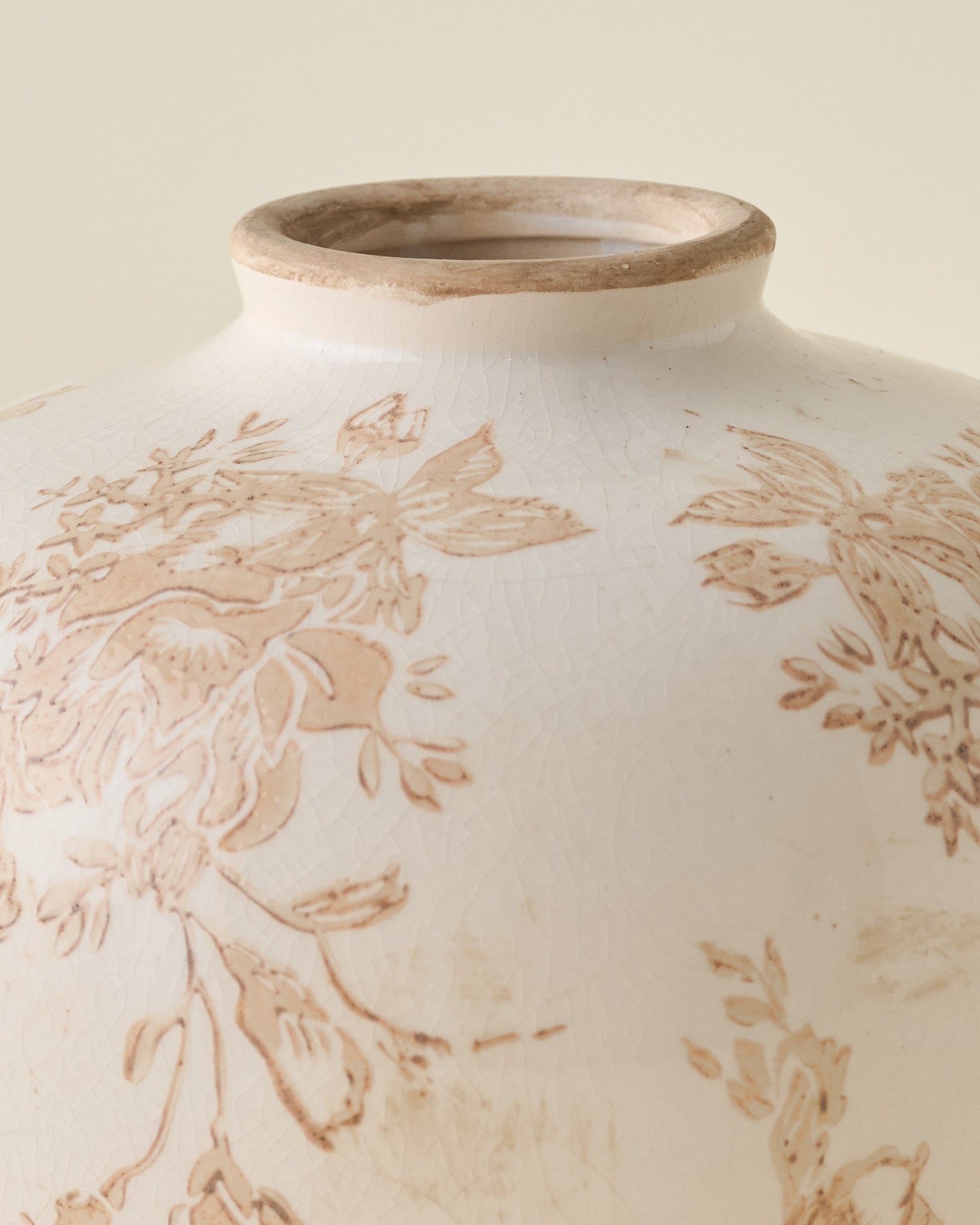 Taupe Distressed Floral Vase - Image 3