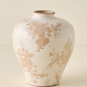 Taupe Distressed Floral Vase