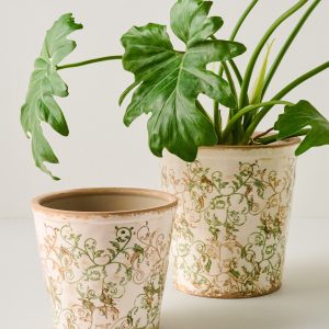 Green and White Distressed Planter