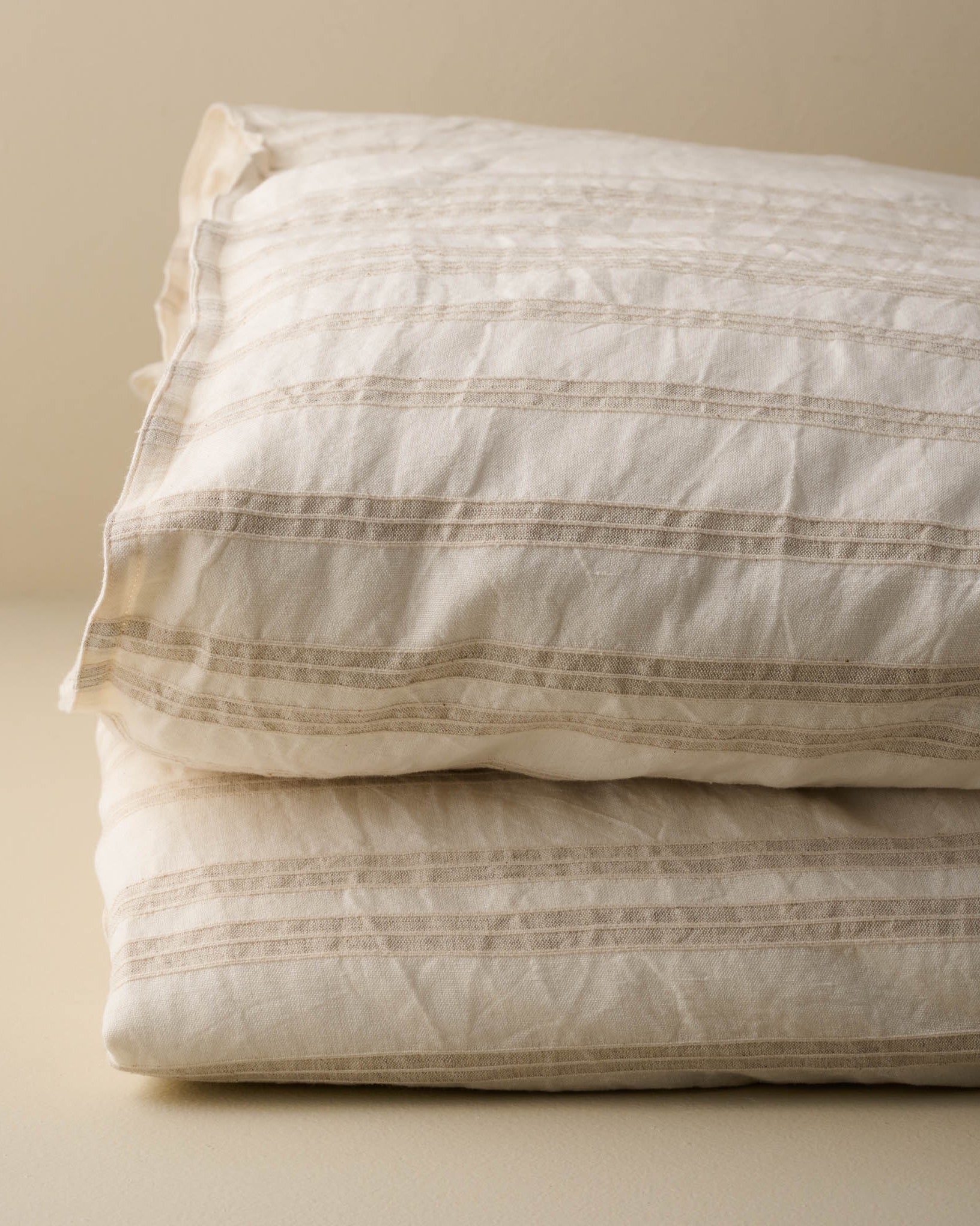 Embroidered Stripe Linen Cotton Duvet Cover - Oatmeal - Image 2
