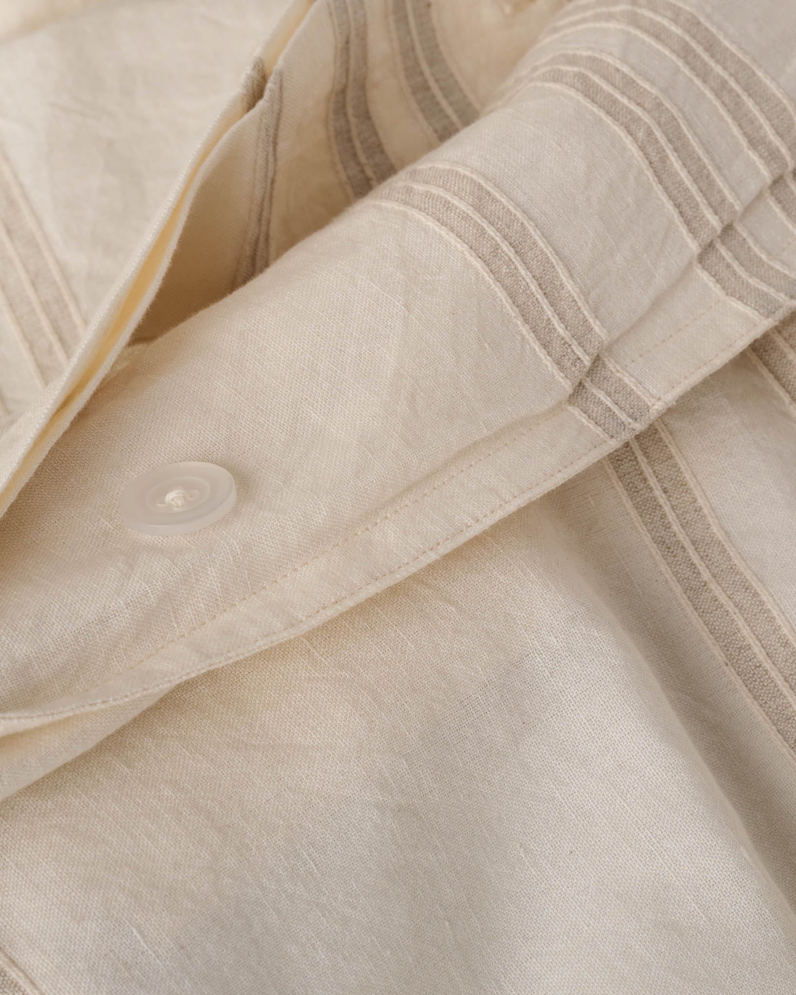 Embroidered Stripe Linen Cotton Duvet Cover - Oatmeal - Image 4