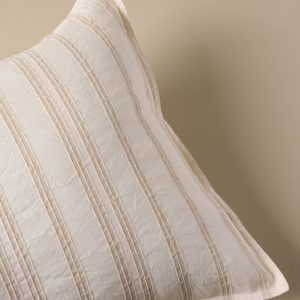 Embroidered Oatmeal Stripe Linen Cotton Pillow Sham