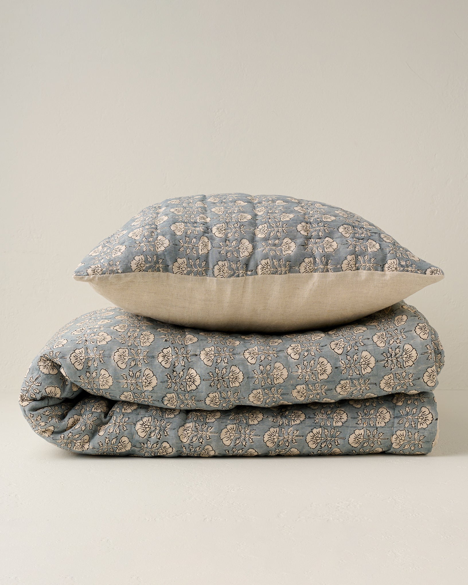 Flora Block Print Pillow Sham - Silver Blue - Image 5
