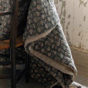 Flora Block Print Quilt - Silver Blue
