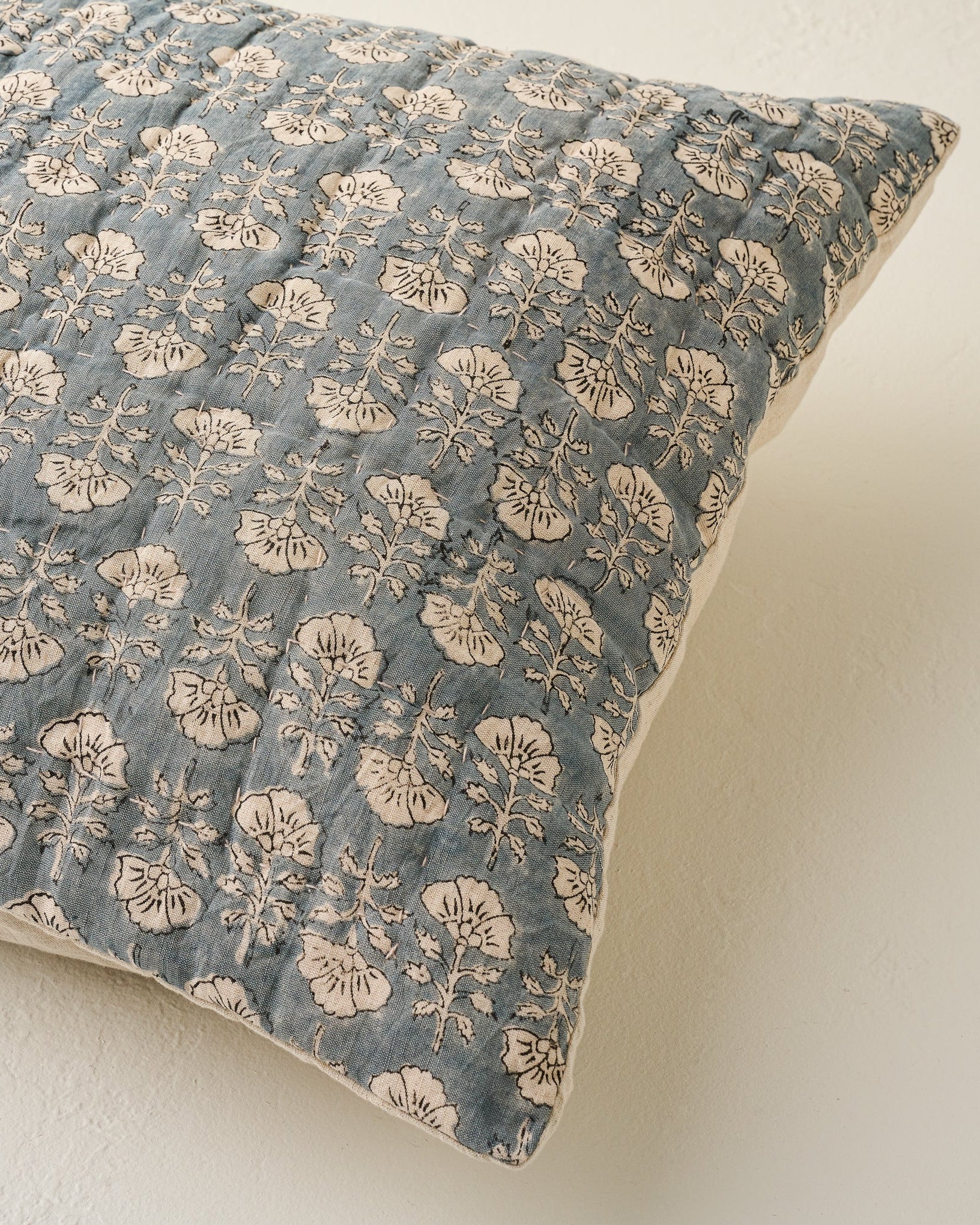 Flora Block Print Pillow Sham - Silver Blue - Image 3