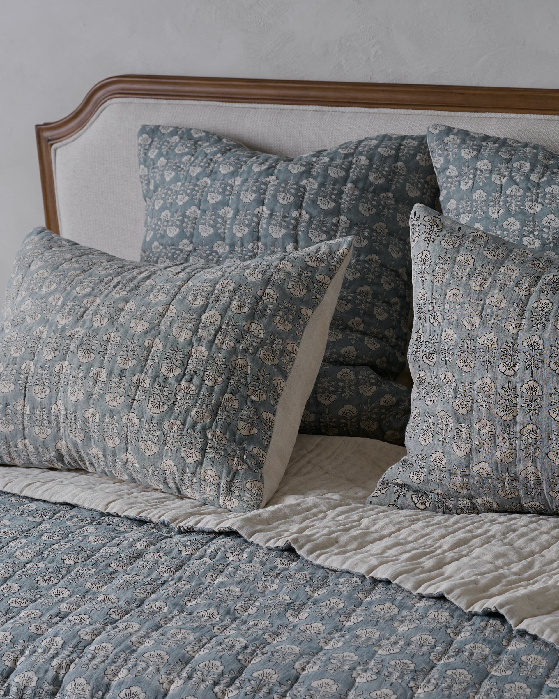 Flora Block Print Pillow Sham - Silver Blue - Image 4