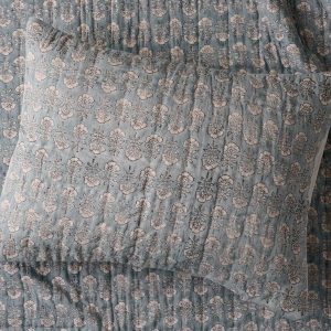 Flora Block Print Pillow Sham - Silver Blue