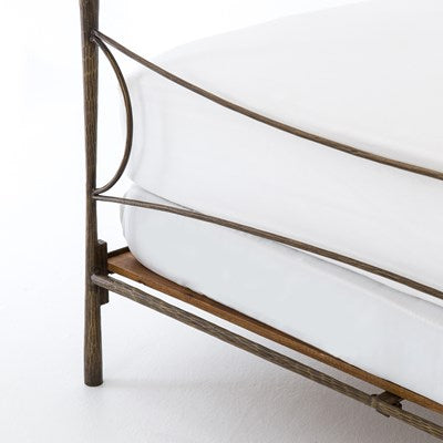 Vivienne Hammered Iron Bed Frame in Antique Brass with Sculptural Curved Headboard - Image 12