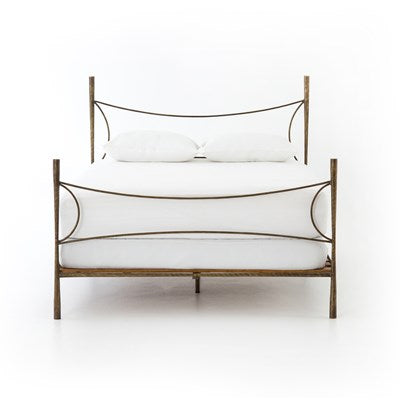 Vivienne Hammered Iron Bed Frame in Antique Brass with Sculptural Curved Headboard - Image 13
