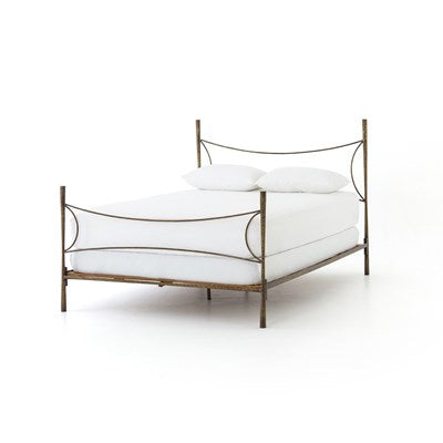 Vivienne Hammered Iron Bed Frame in Antique Brass with Sculptural Curved Headboard - Image 10