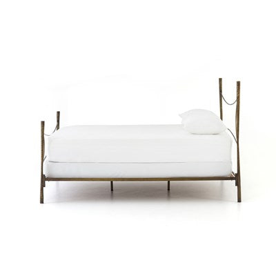 Vivienne Hammered Iron Bed Frame in Antique Brass with Sculptural Curved Headboard - Image 11