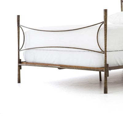Vivienne Hammered Iron Bed Frame in Antique Brass with Sculptural Curved Headboard - Image 9