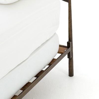Vivienne Hammered Iron Bed Frame in Antique Brass with Sculptural Curved Headboard - Image 4
