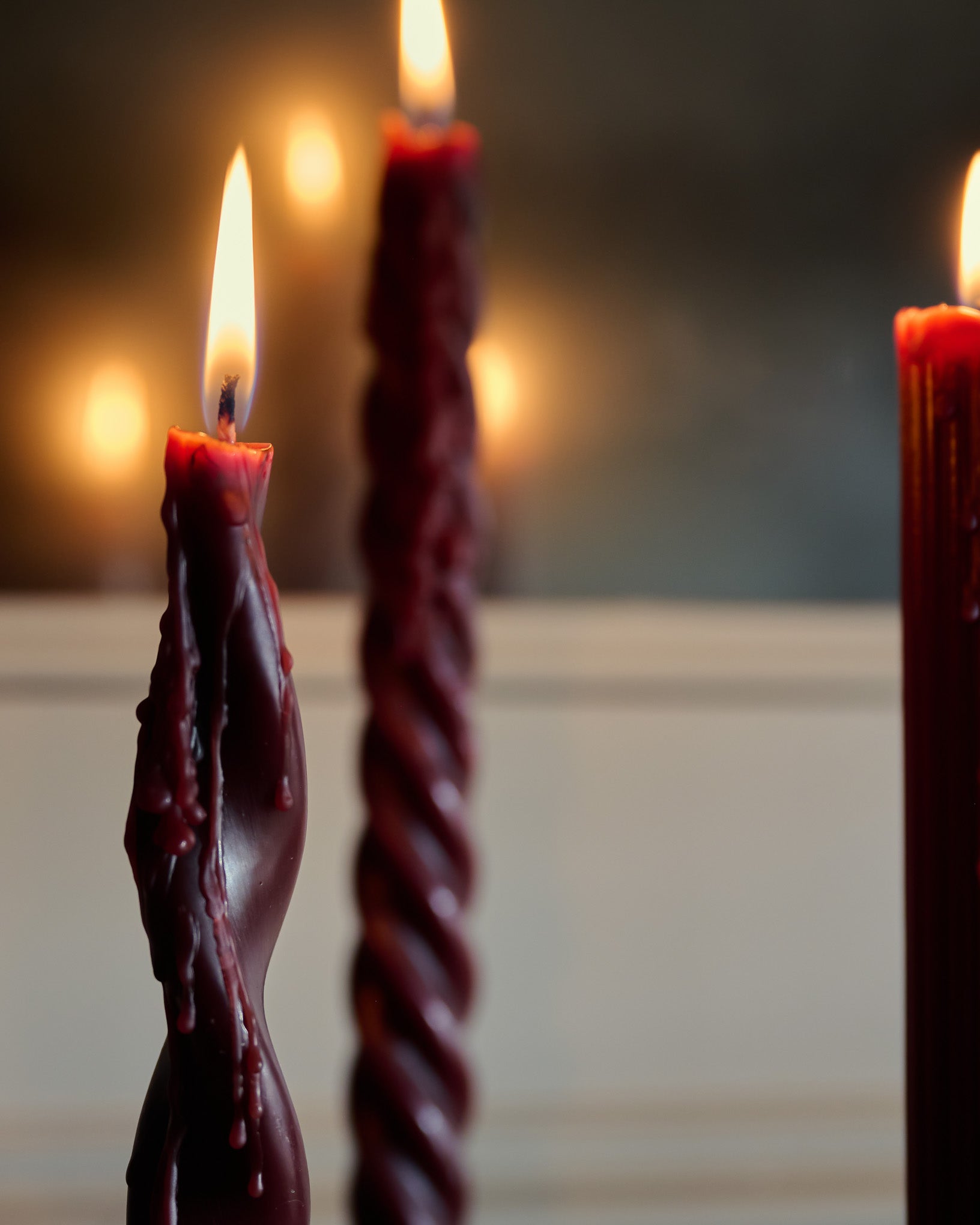 Assorted Drippy Taper Candle - Burgundy