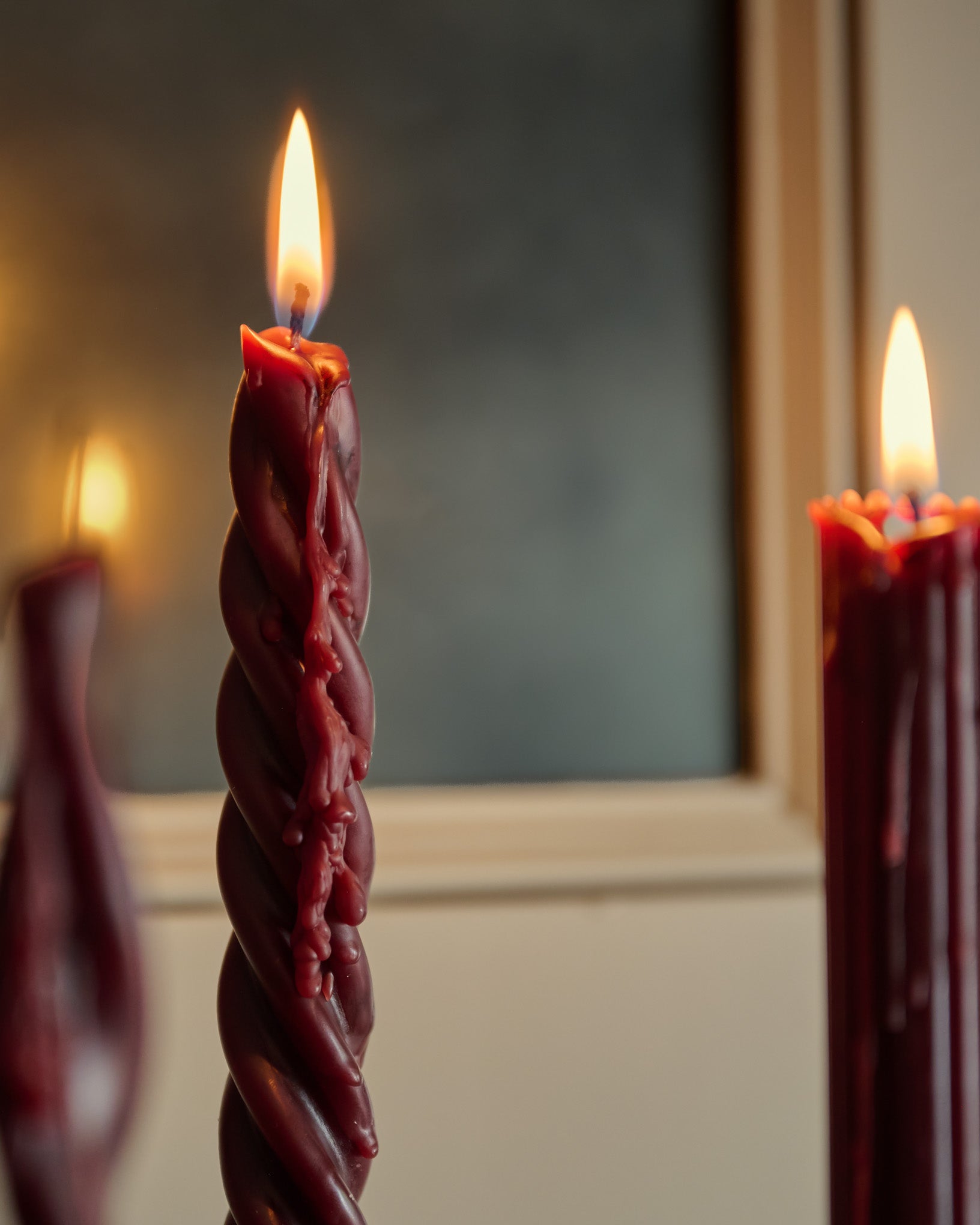 Assorted Drippy Taper Candle - Burgundy - Image 3