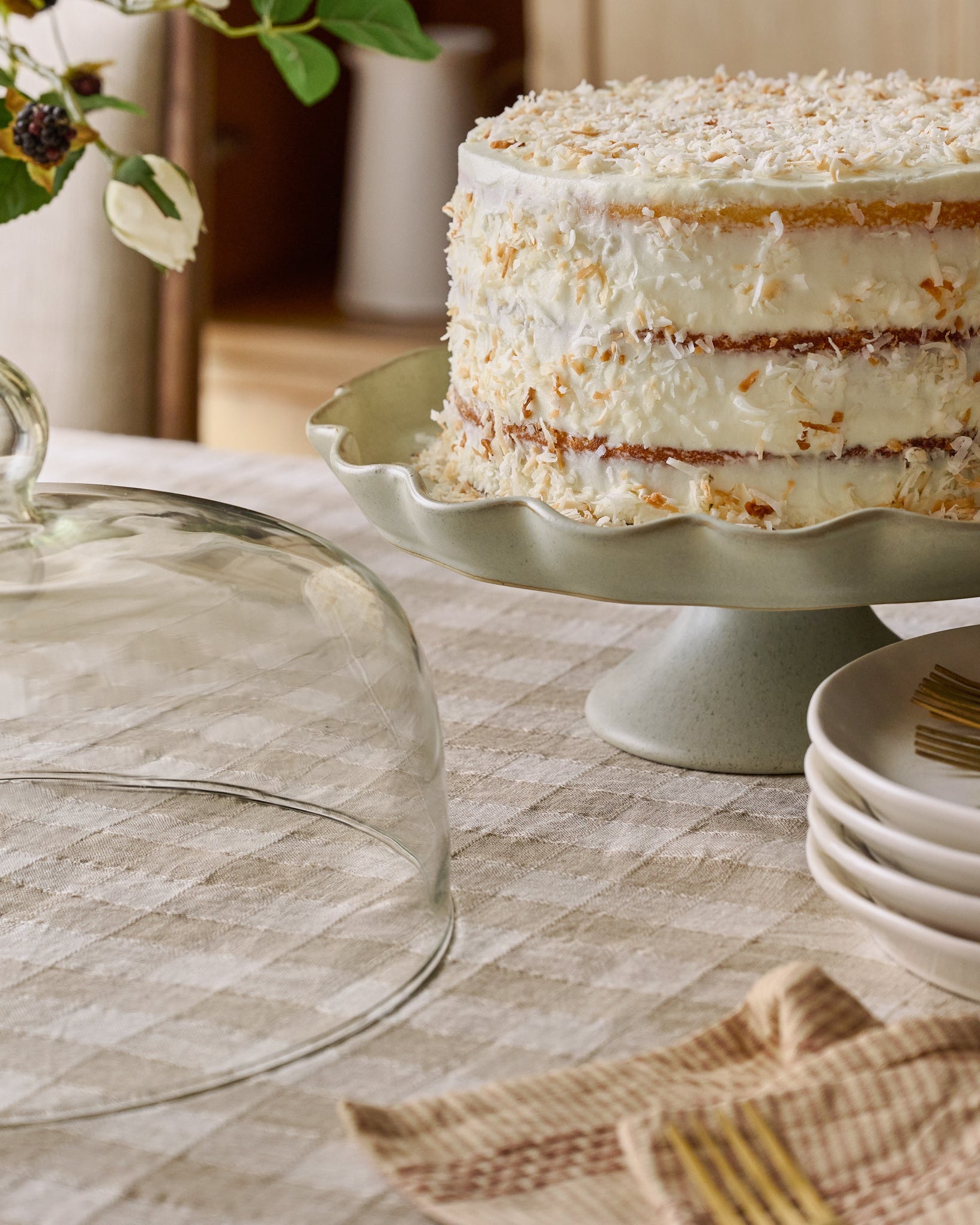 French Grey Ruffle Cake Stand with Dome - Image 2