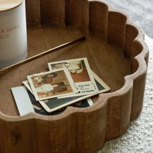 Antiqued Wood Scalloped Tray