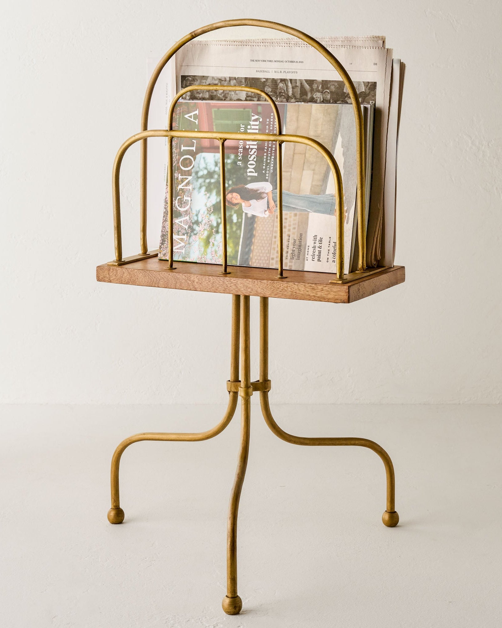 Antique Brass and Wood Media Stand - Image 2