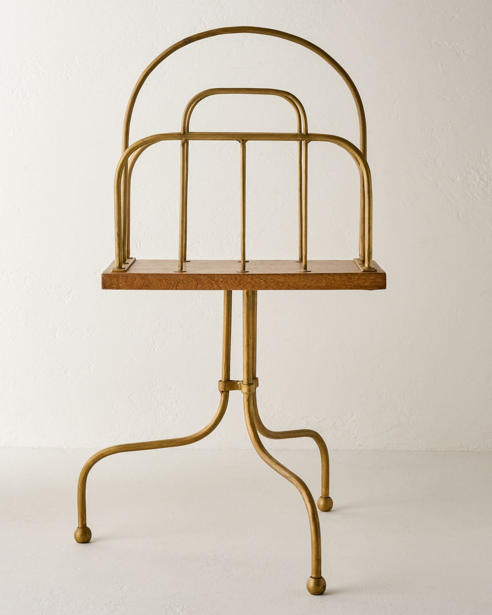 Antique Brass and Wood Media Stand - Image 3